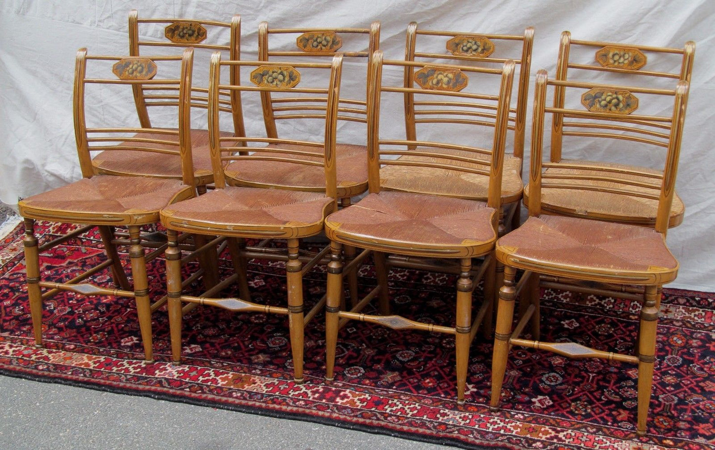 SET OF 8 SHERATON PERIOD FANCY PAINTED CHAIRS CIRCA 1820 IN BEST PAINT SURFACE