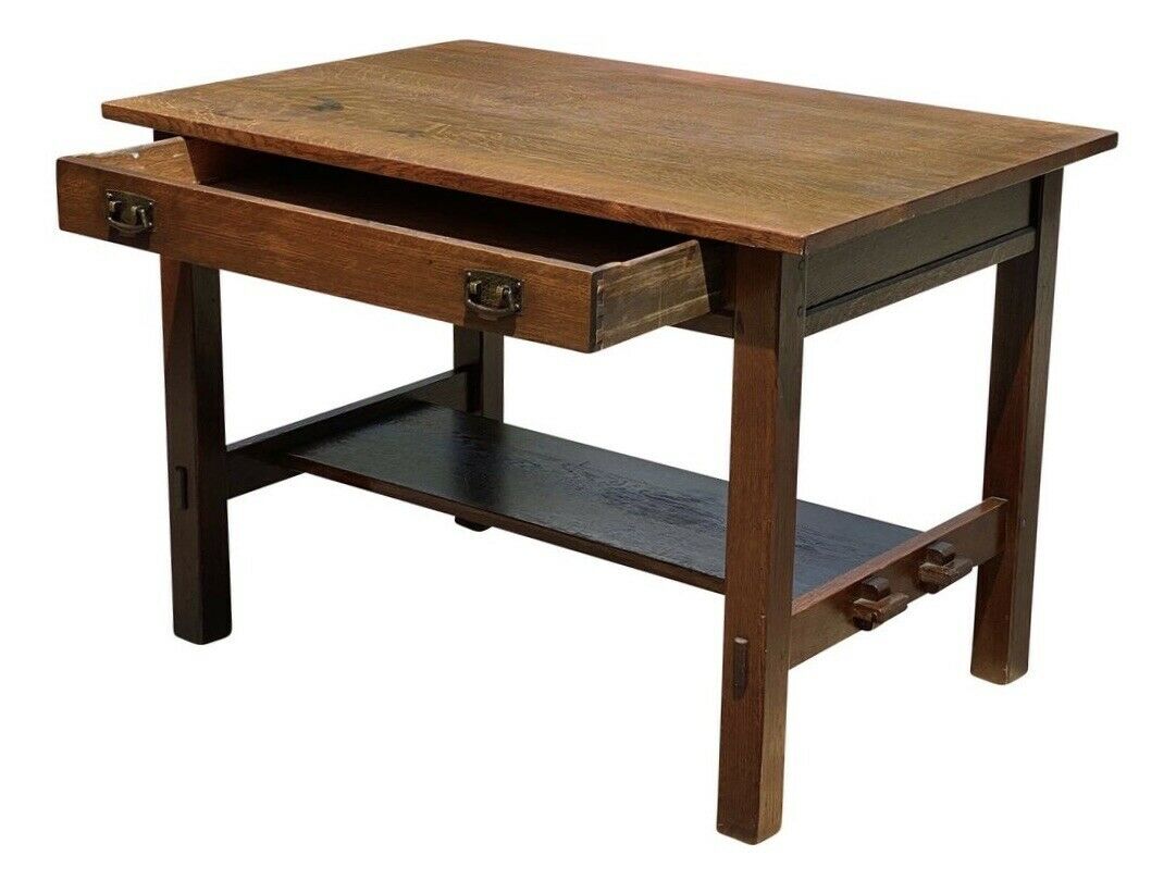 20TH C ANTIQUE TIGER OAK L & JG STICKLEY DESK MODEL #529 ~ 42" x 28"
