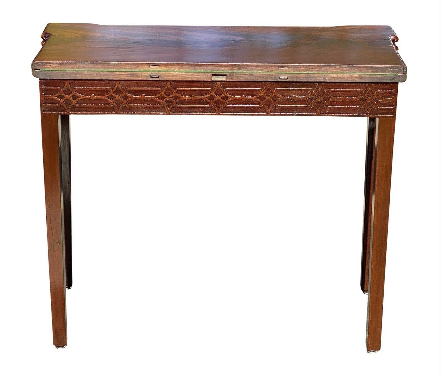 19th C Antique Irish Chinese Chippendale Mahogany Game Table W/ Concertina Legs