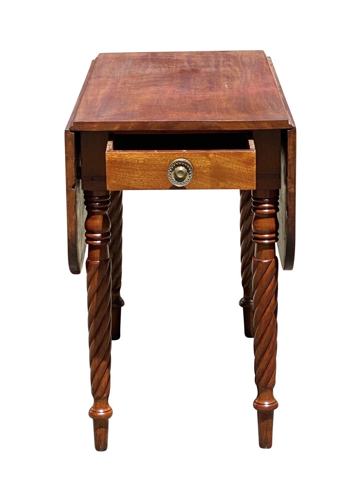 Antique Sheraton Mahogany Drop Leaf Dining Table with Rope Carved Legs