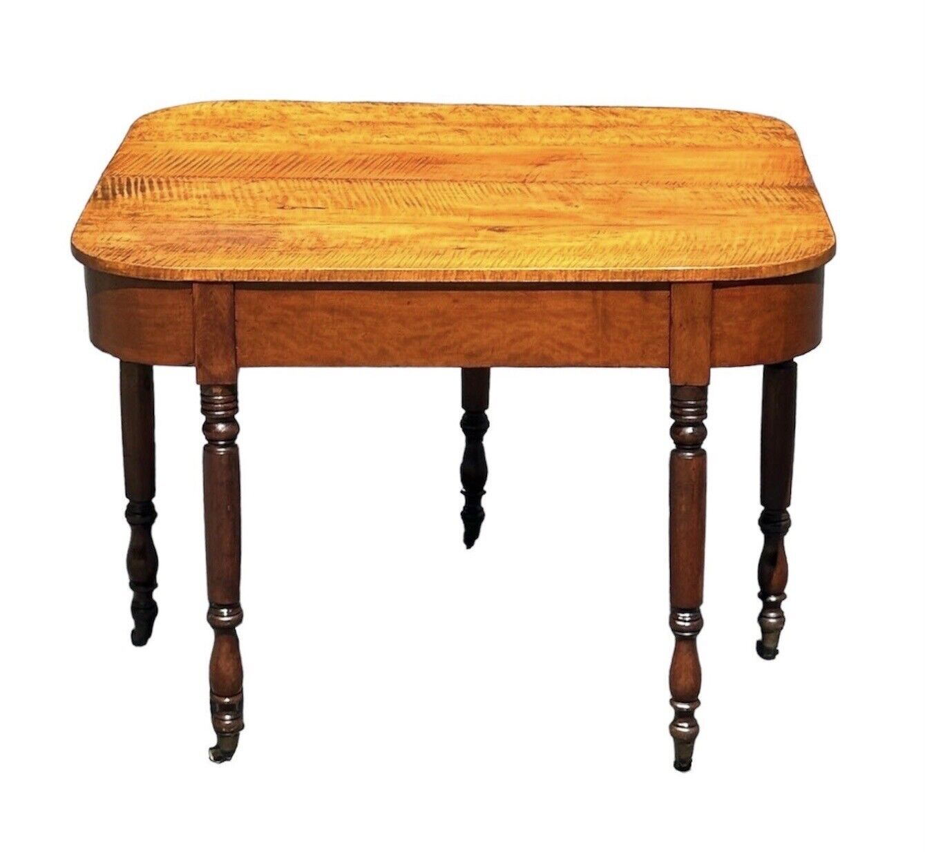Early 19th Century Antique Federal Tiger Maple & Cherry Dropleaf Bakers Table