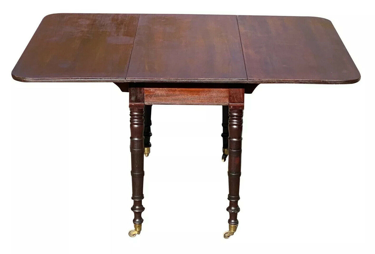 19th C Antique Sheraton Boston Mahogany Drop Leaf Dining Table