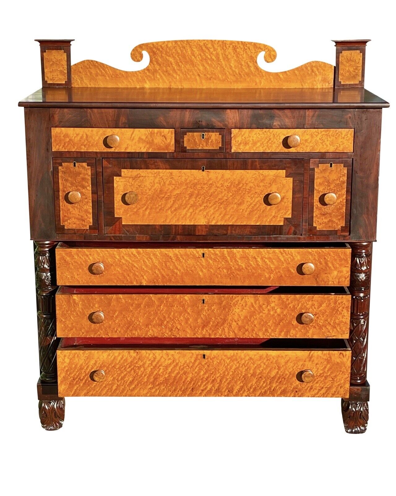Early 19th Century Vermont Federal Butler's Desk in Bird's Eye Maple & Mahogany