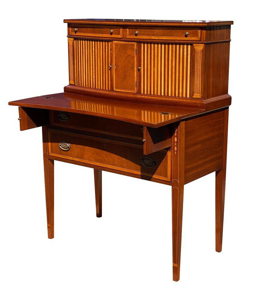 20TH C FEDERAL ANTIQUE STYLE BOSTON MAHOGANY TAMBOUR LADIES SECRETARY DESK