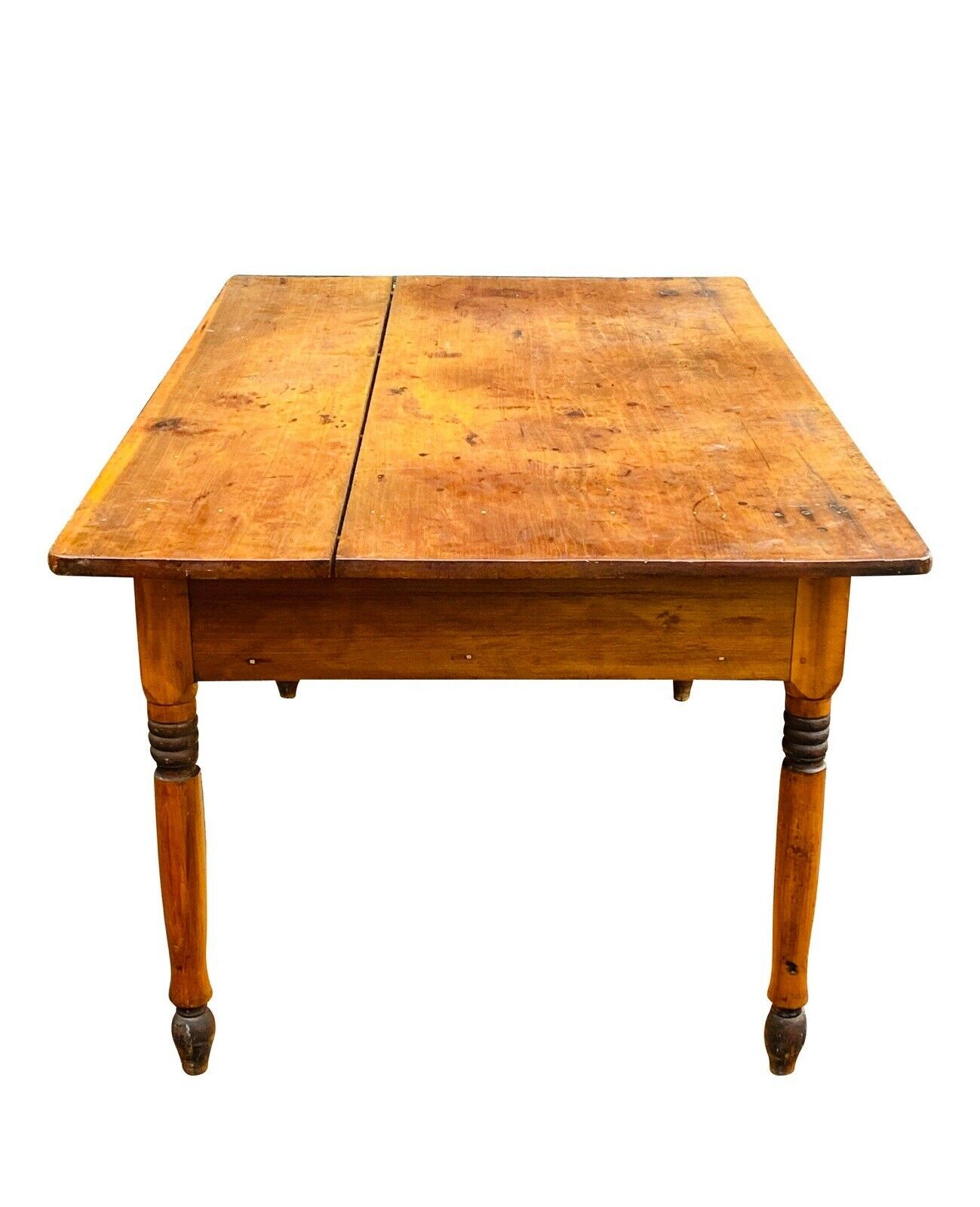 19TH C ANTIQUE COUNTRY PRIMITIVE NEW ENGLAND SCRUBBED PINE TAVERN TABLE ~ 5 FEET
