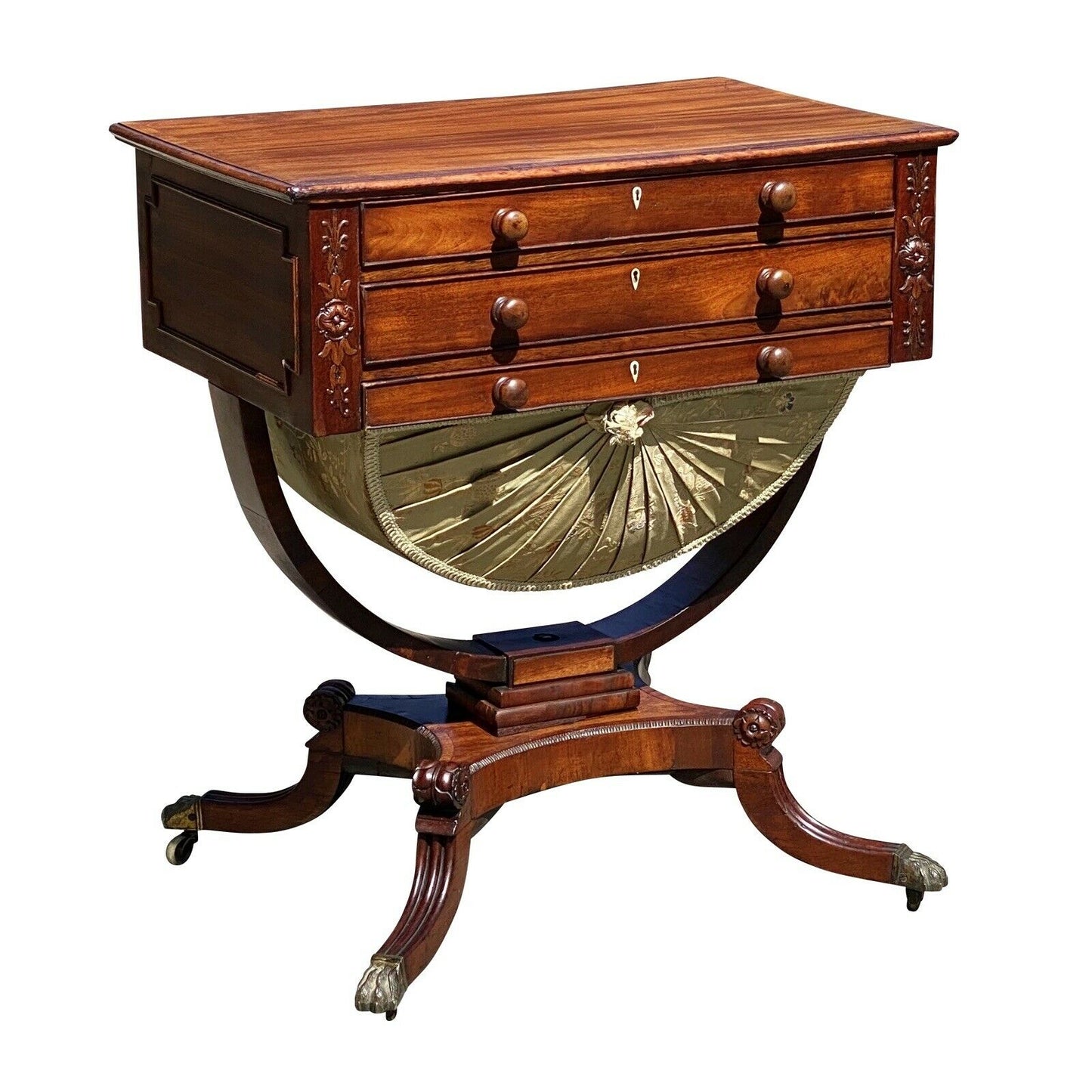 19th C Antique Federal New York Duncan Phyfe Mahogany Sewing Stand / Work Table