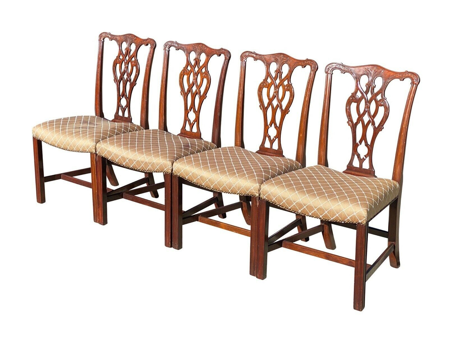 20TH C CHIPPENDALE ANTIQUE STYLE SET OF 8 CUSTOM MAHOGANY DINING CHAIRS