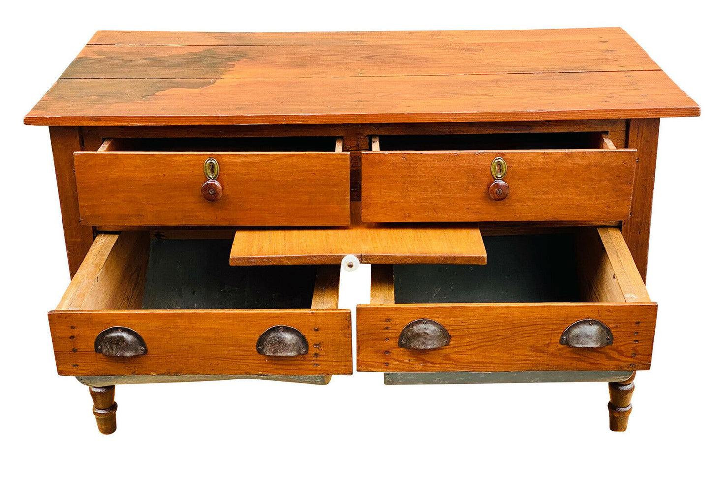 19TH C ANTIQUE VICTORIAN SOUTHERN YELLOW PINE SOW BELLY KITCHEN / BAKERS TABLE