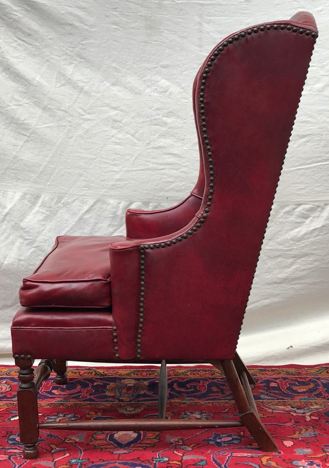 LEATHER ANTIQUE WILLIAM & MARY STYLED WING CHAIR
