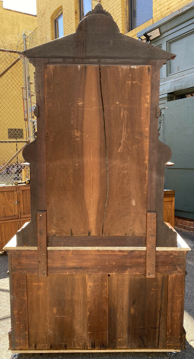 19th C Antique Victorian Walnut Marble Top Dresser ~ Thomas Brooks ~ Nyc