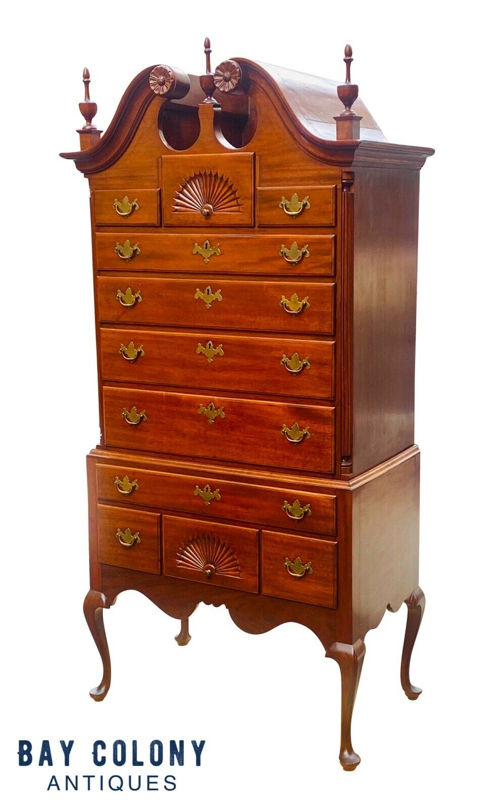 20th C Queen Anne Antique Style Mahogany Highboy Dresser / Chest