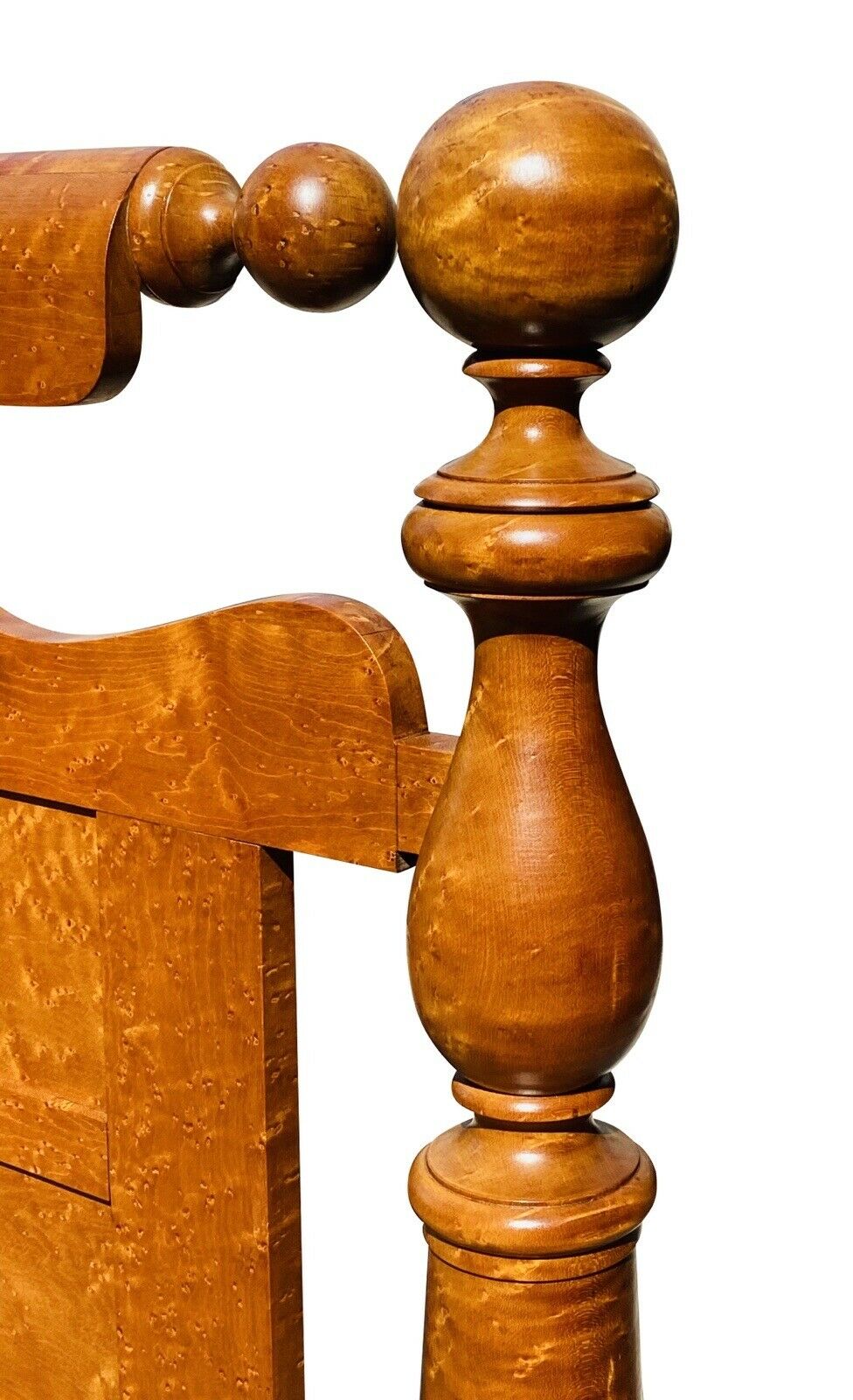 19th C Antique Federal Period Birds Eye Maple Cannonball Bed - Rope Bed