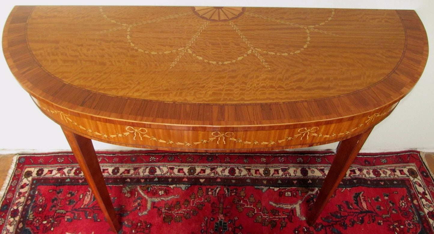 EXQUISITELY INLAID SATINWOOD ADAM'S STYLED GEORGIAN CONSOLE TABLE BY HERITAGE