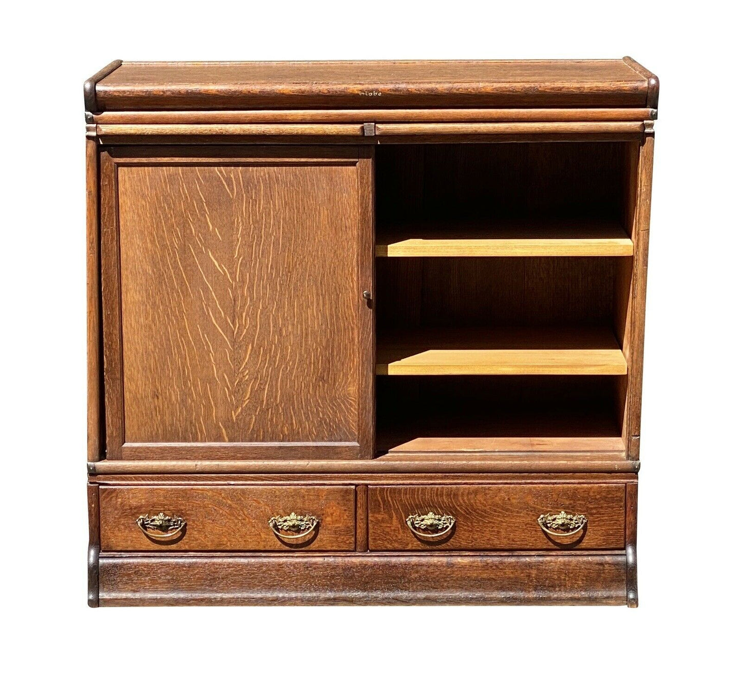 19th C Antique Oak Encyclopedia Size Large Barrister Bookcase / Cabinet - Globe