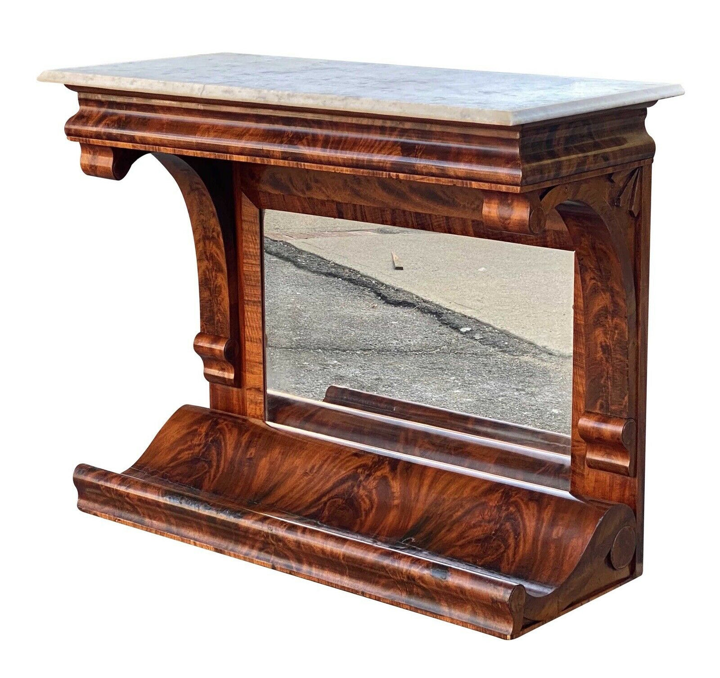 19th C Antique Classical Mahogany Console Table / Server W/ Marble Top