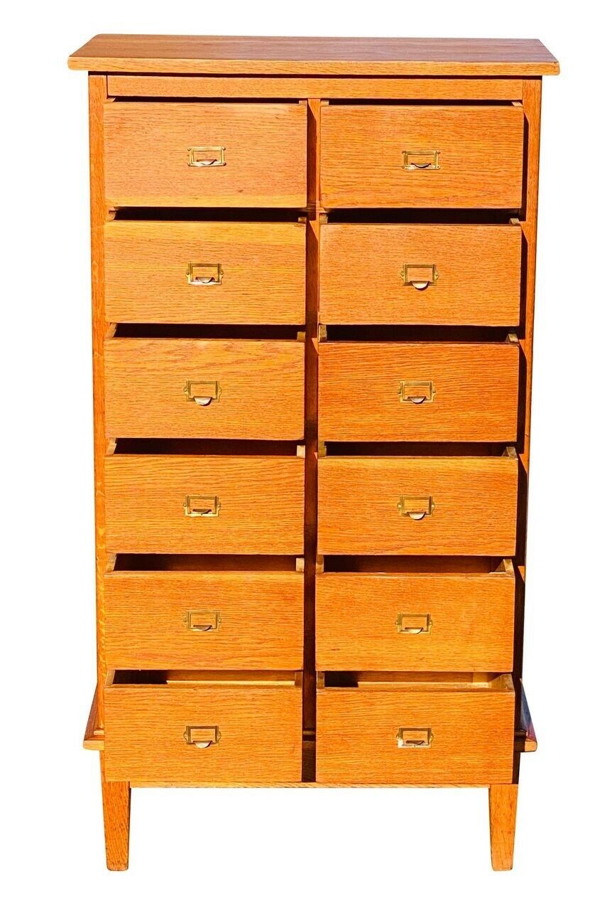 20TH C ANTIQUE ARTS & CRAFTS / MISSION OAK 12 DRAWER OFFICE FILE CABINET
