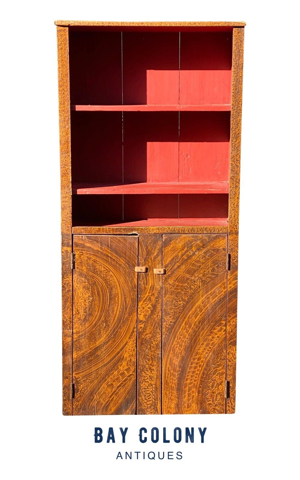 20th C Antique New England Primitive Sponge Painted Pine Cabinet / Cupboard
