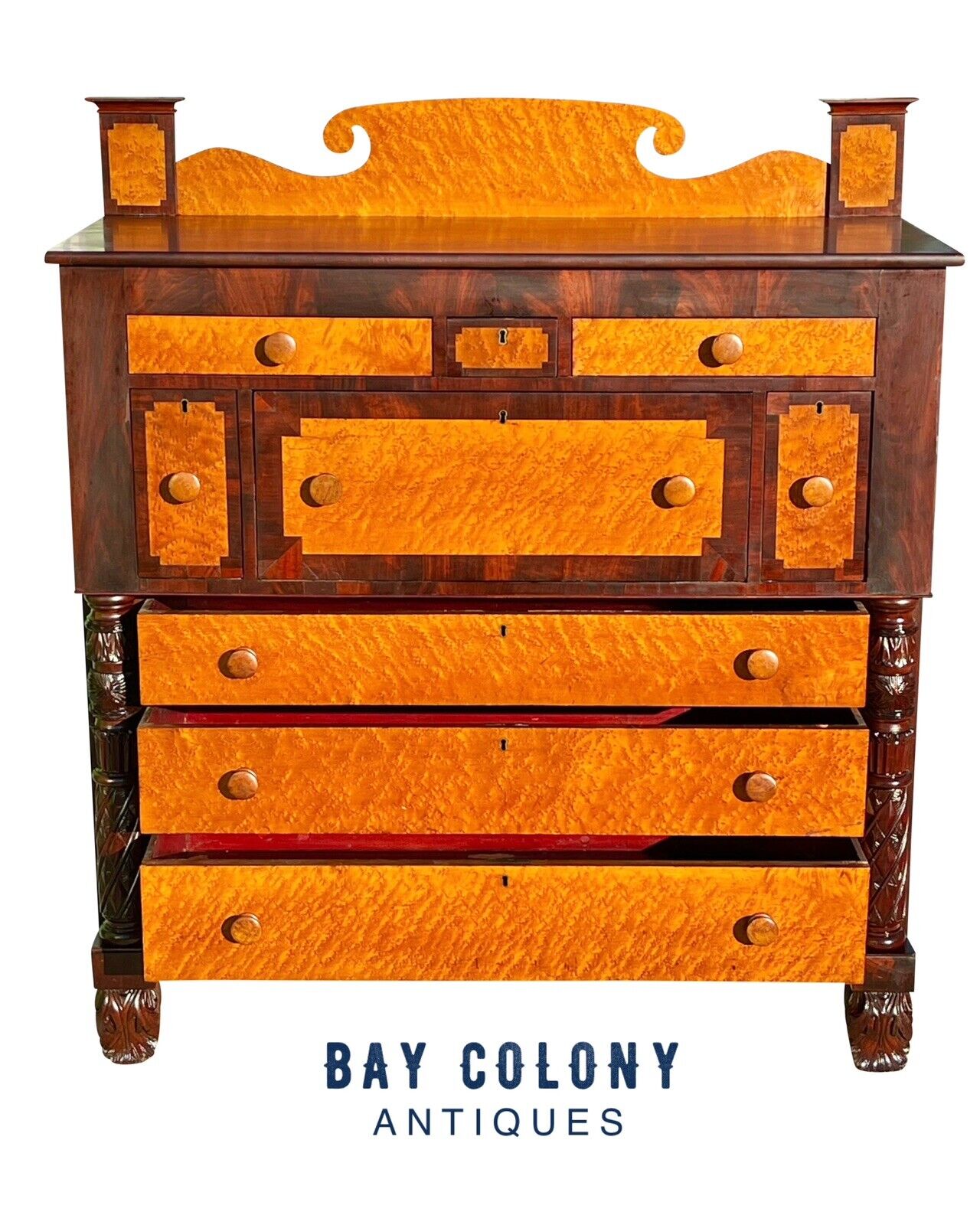 Early 19th Century Vermont Federal Butler's Desk in Bird's Eye Maple & Mahogany