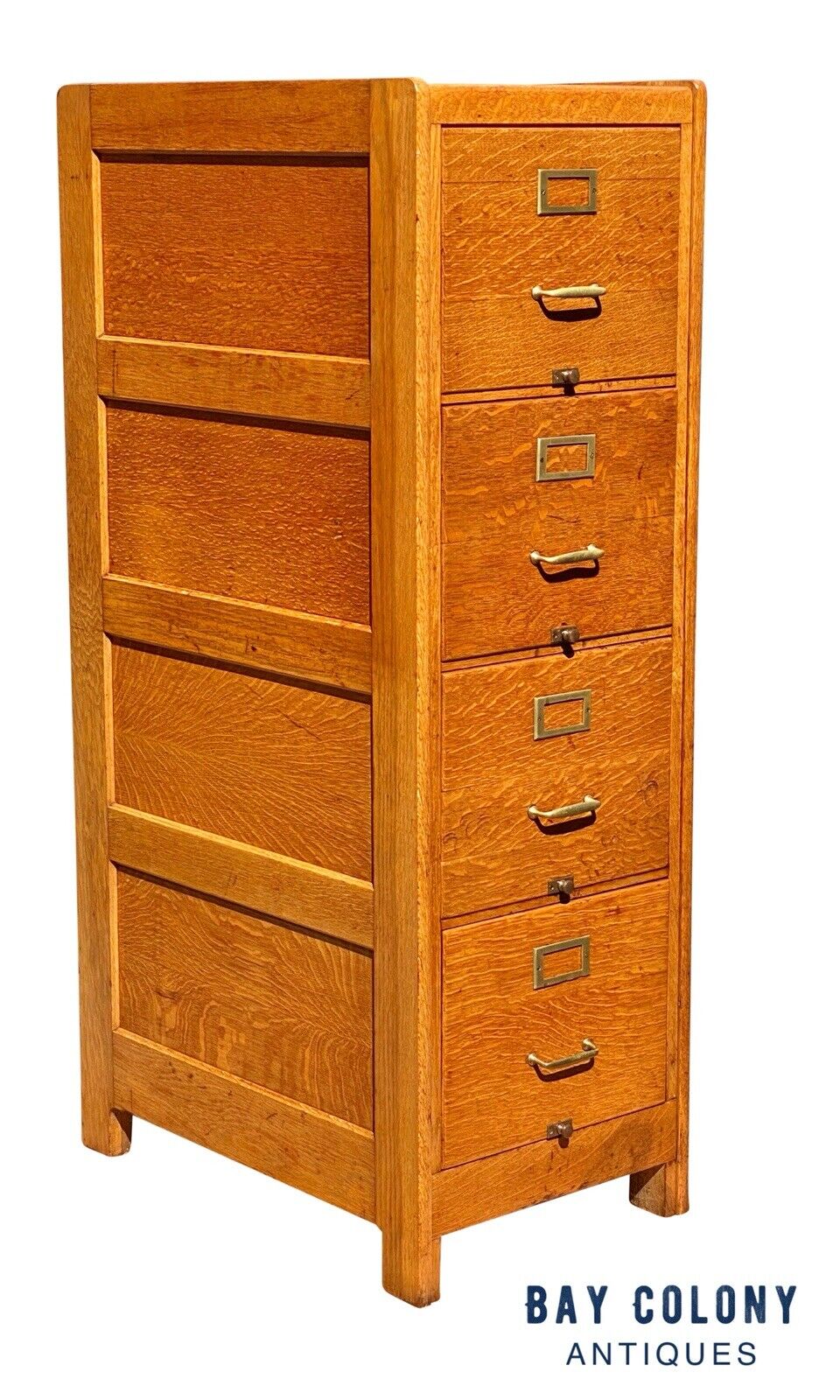 20th C Antique Arts & Crafts Tiger Oak 4 Drawer File Cabinet