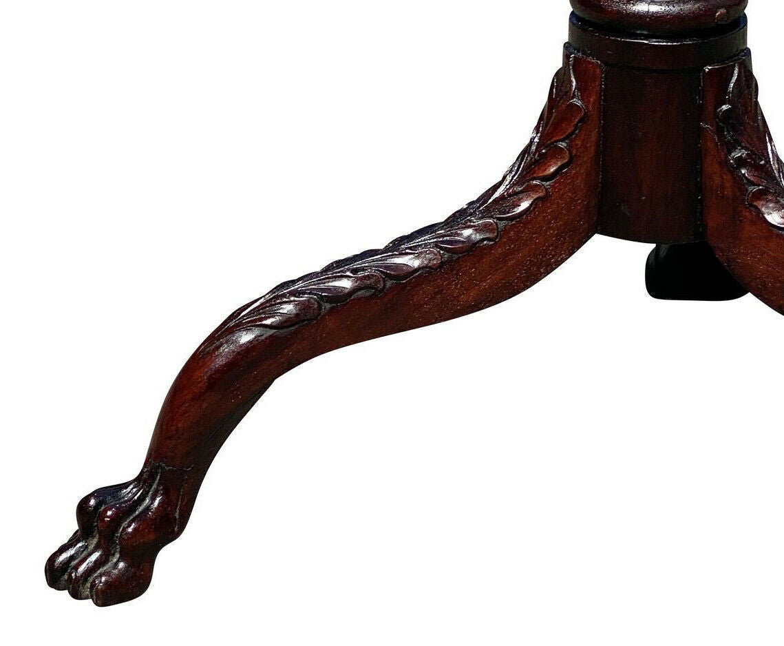 18th C Antique New York Mahogany Federal Tilt Top Candlestand W/ Lion Paw Feet