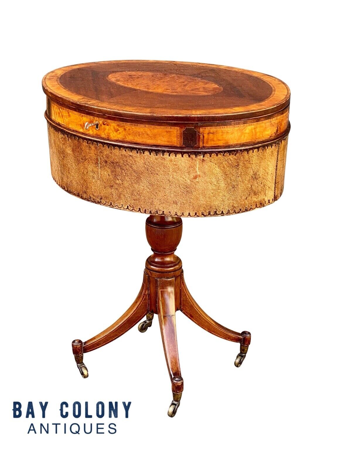 19th C Antique Regency Mahogany & Satinwood Sewing Stand / Work Table