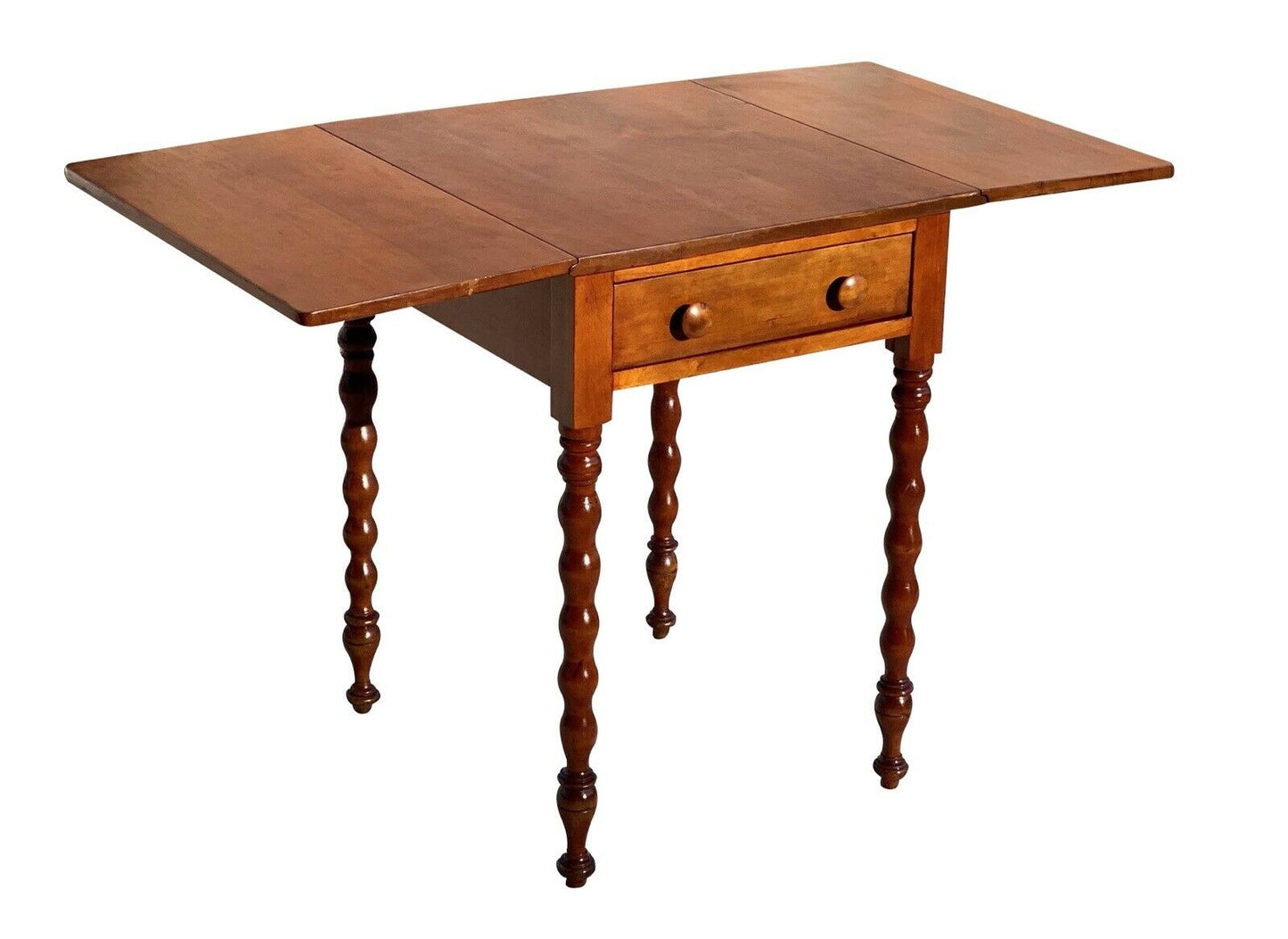 19th C Antique Sheraton Cherry Drop Leaf Work Table / Night Stand