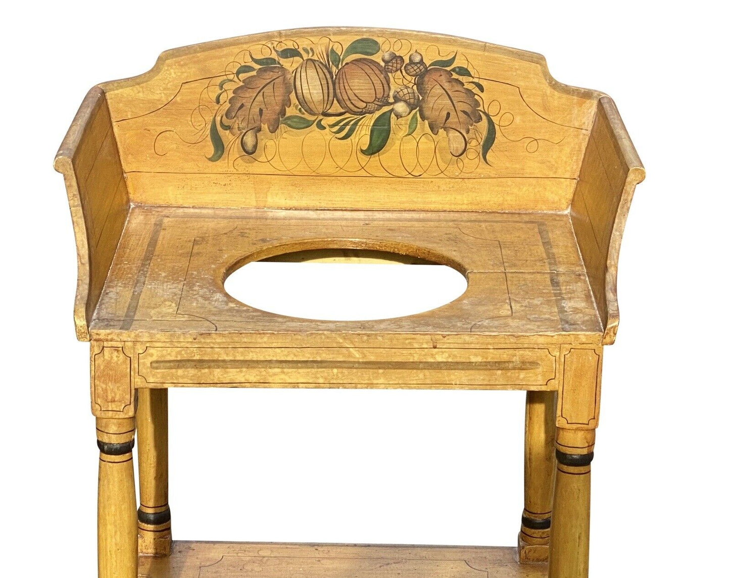 19th C Antique Sheraton Yellow Fancy Paint Washstand With Drawer