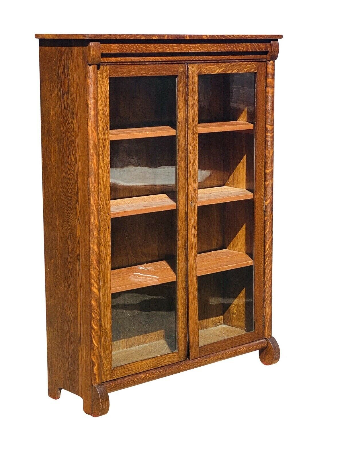 20TH C ANTIQUE TIGER OAK DOUBLE DOOR BOOKCASE / CABINET ~ BLANCHARD HAMILTON