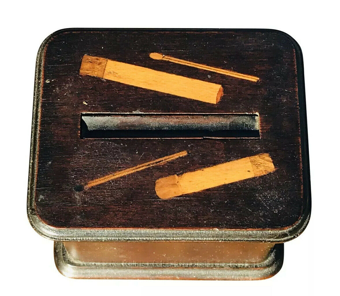 19TH C ANTIQUE INLAID PRIMITIVE FOLK ART MECHANICAL CIGARETTE / SMOKING BOX