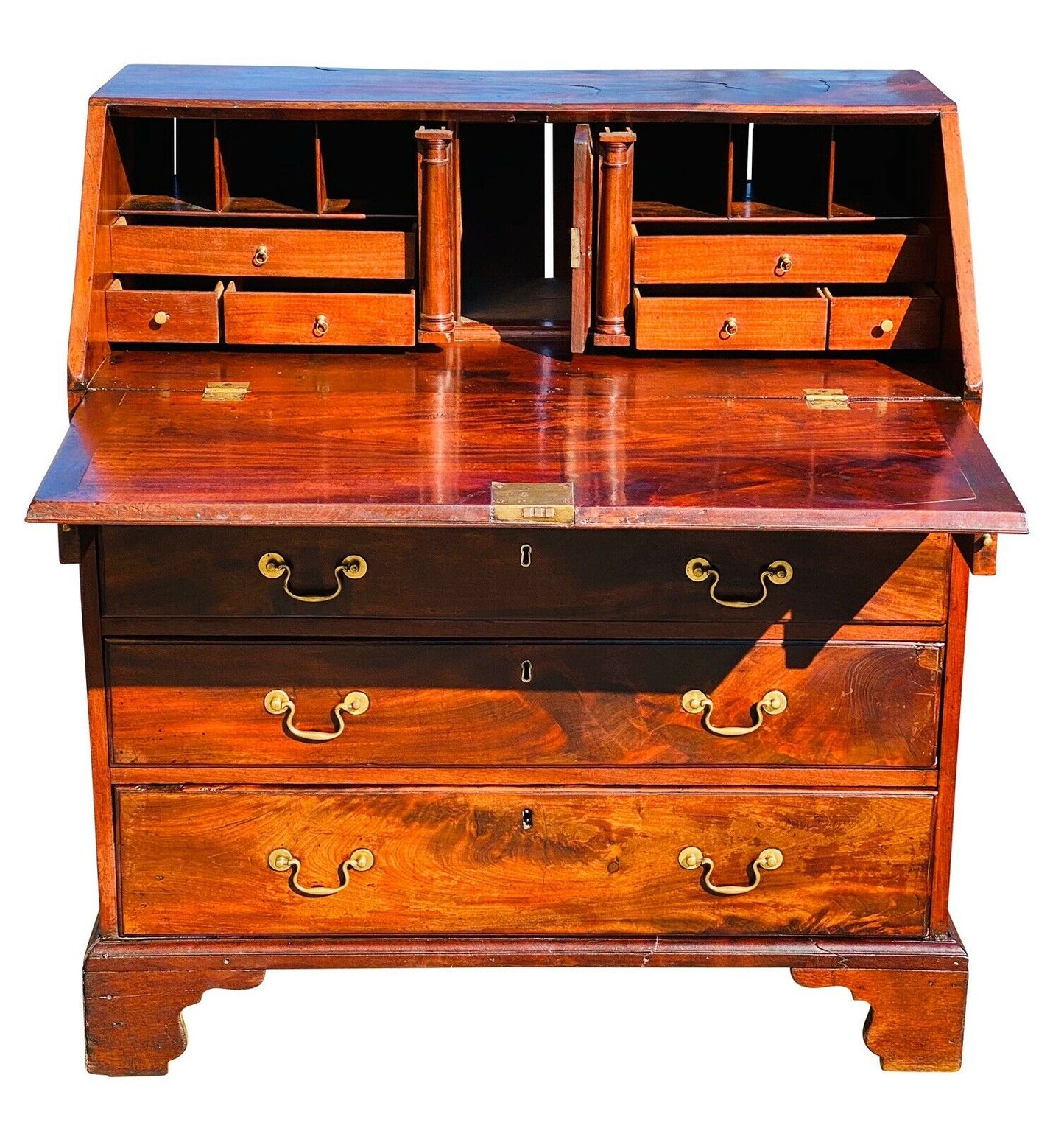 18TH C ANTIQUE CHIPPENDALE MAHOGANY SLANT LID SECRETARY DESK