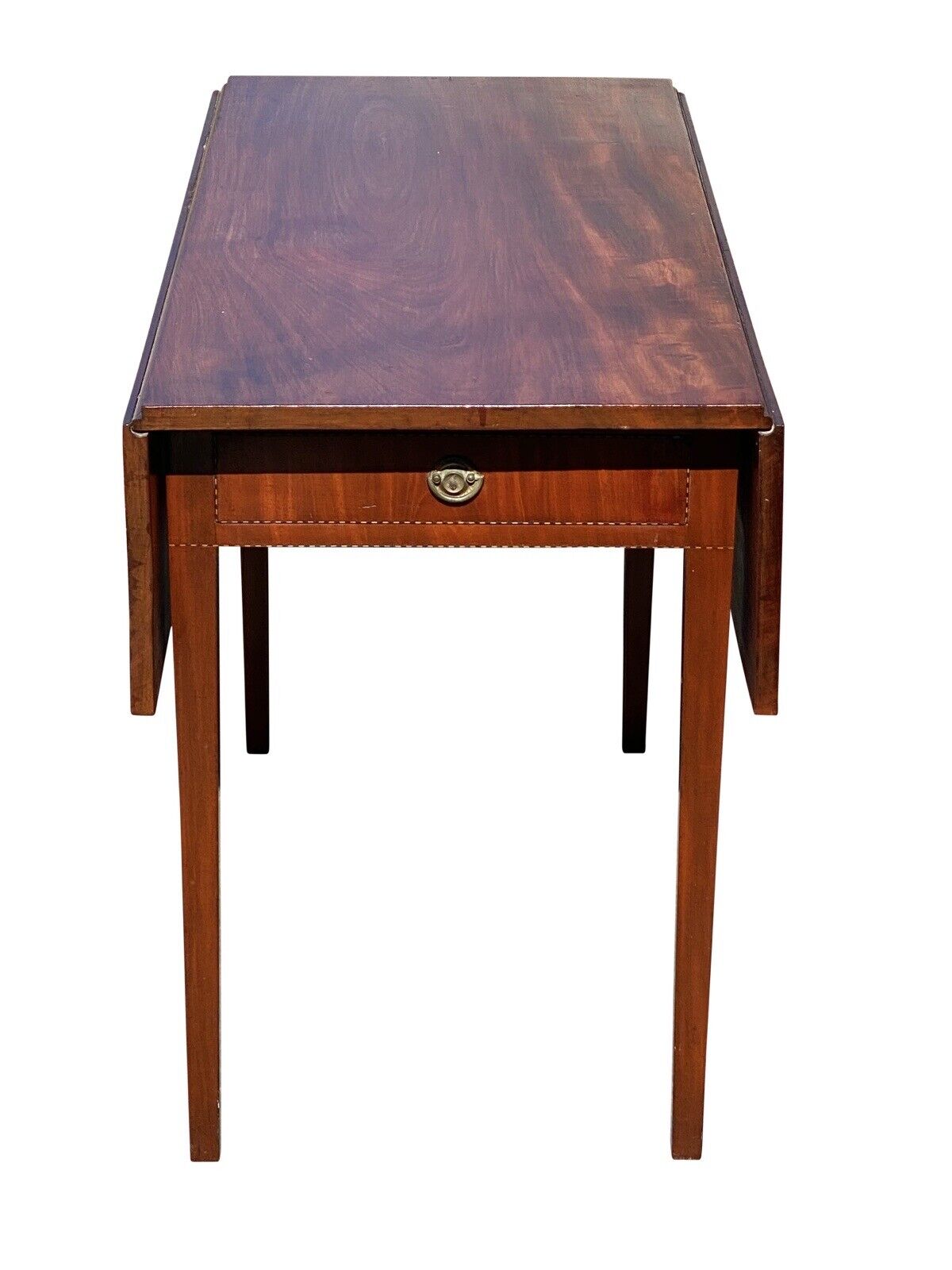 Antique Mahogany Federal Period Drop Leaf Table With Inlay & One Drawer