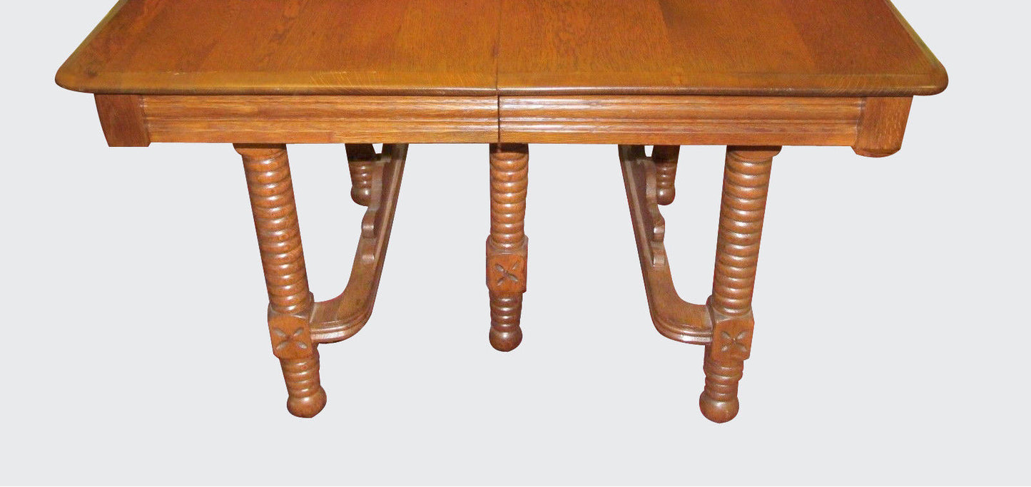 19TH CENTURY EASTLAKE VICTORIAN OAK DINING ROOM TABLE & LEAVES EXPERTLY RESTORED