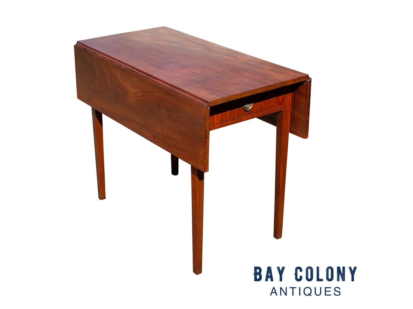 Antique Mahogany Federal Period Drop Leaf Table With Inlay & One Drawer