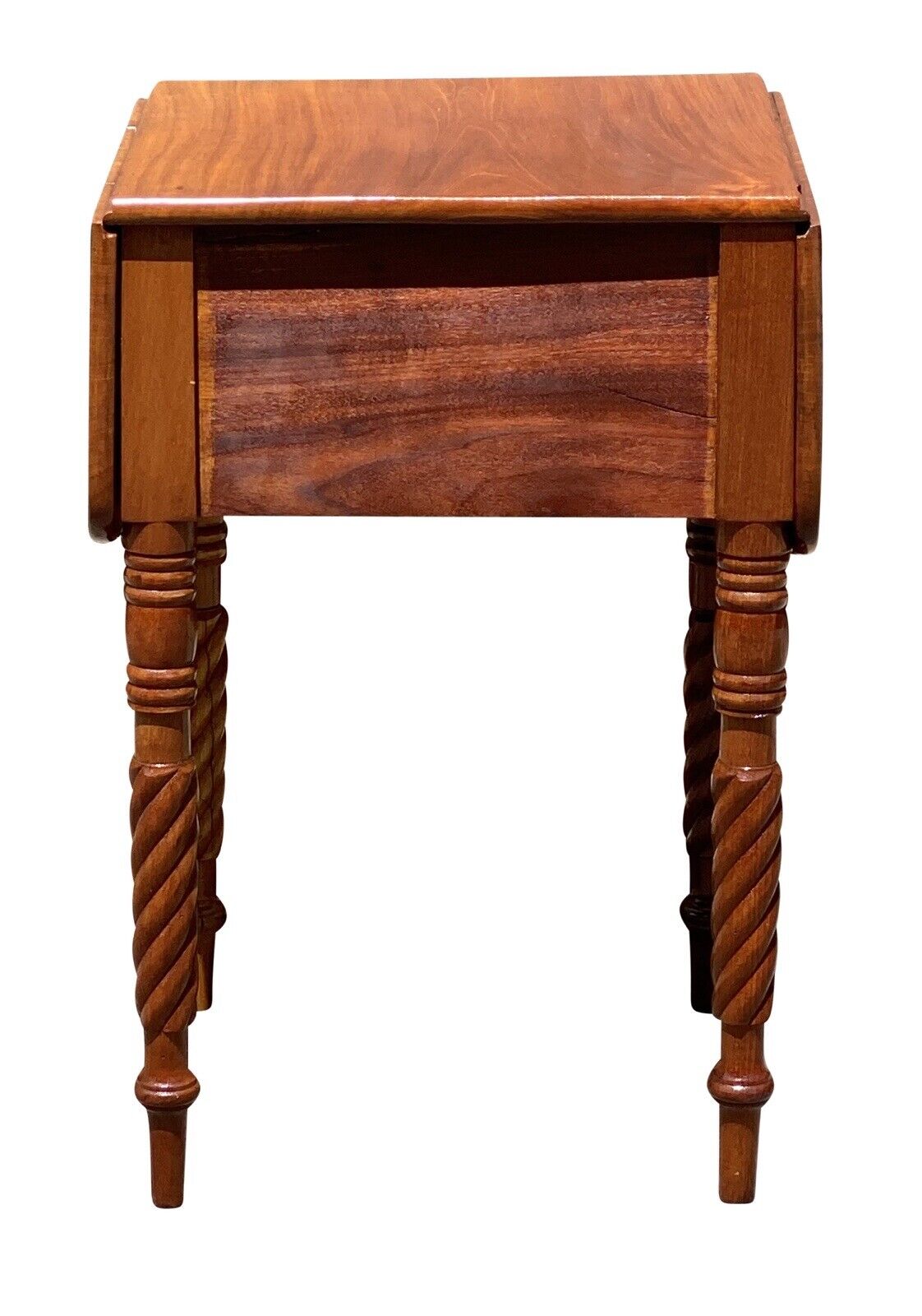 19th C Antique Mahogany 3 Drawer Worktable / Nightstand with Rope Carved Legs