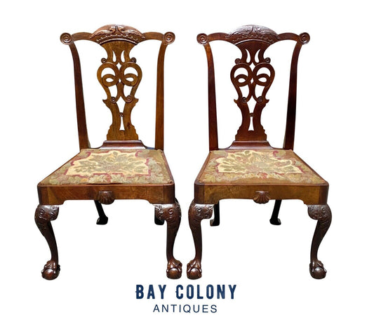 18th C Pair of Antique Irish Chippendale Chairs - Irish Phoenix W/ Ball & Claw