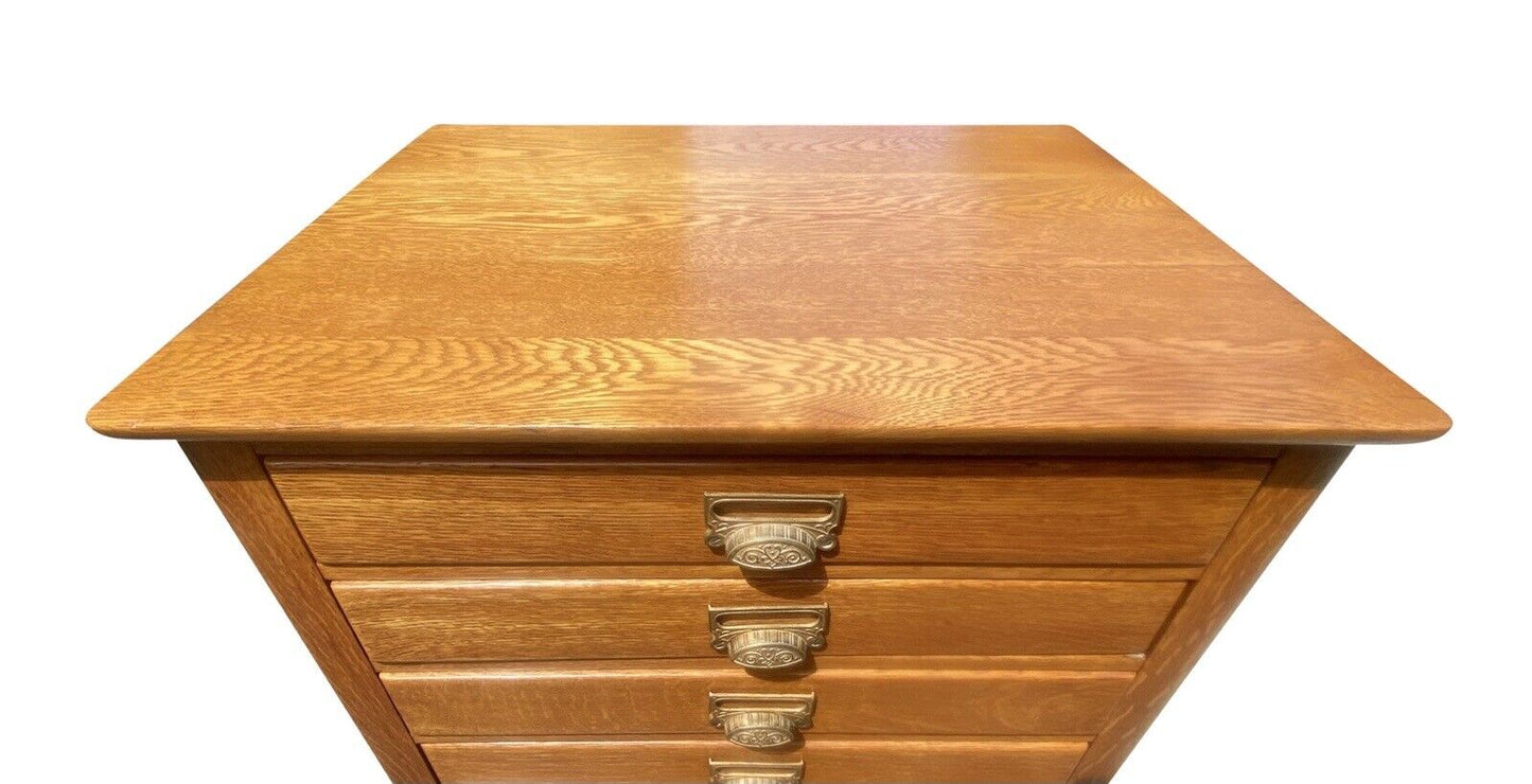 19th C Antique Victorian Tiger Oak 12 Drawer File Cabinet