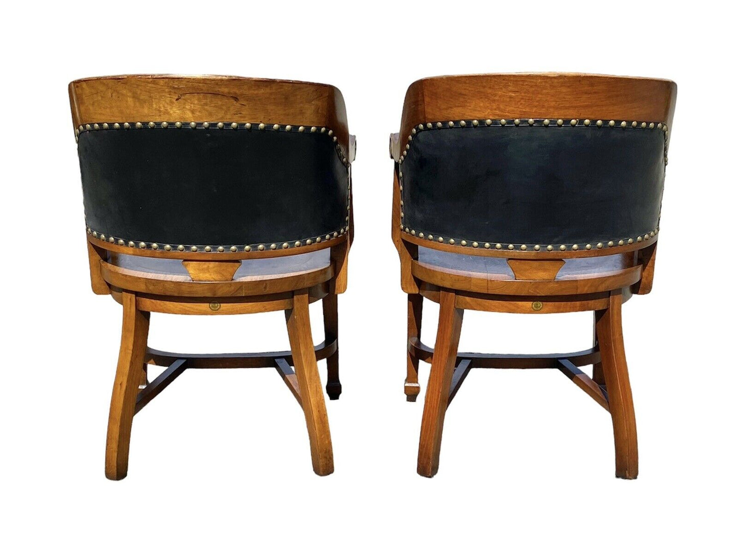 Antique Pair Of Walnut Armchairs with Leather Backs - Milwaukee Chair Company