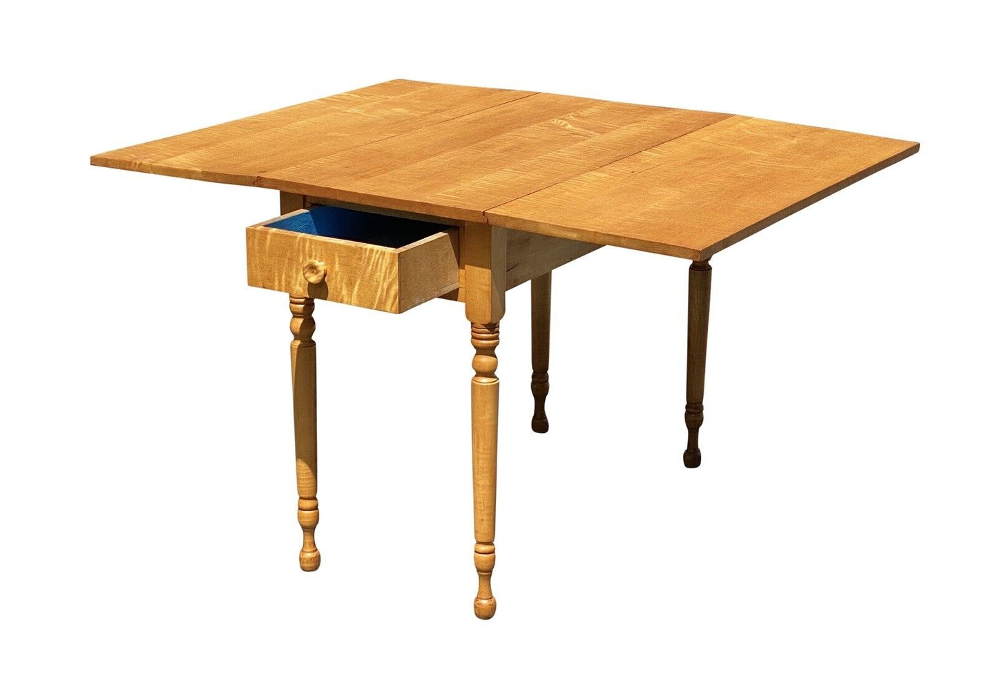 Vintage Federal Style Tiger Maple Dropleaf Dining Table With Rare Single Drawer