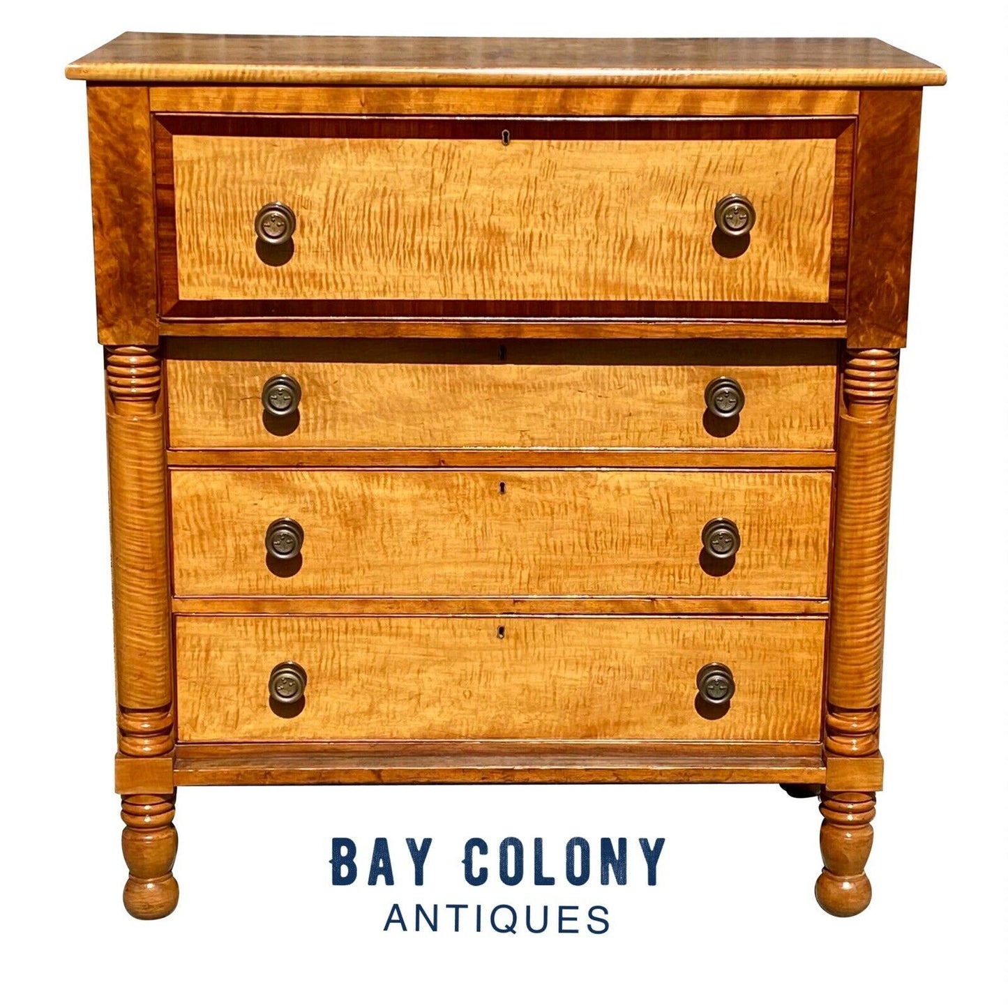 19th C Antique Pennsylvania Federal Cherry & Tiger Maple Butlers Desk / Chest