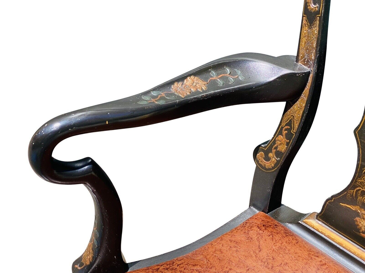 20TH C CHINESE CHIPPENDALE ANTIQUE STYLE DESK CHAIR - CHINOISERIE PAINT