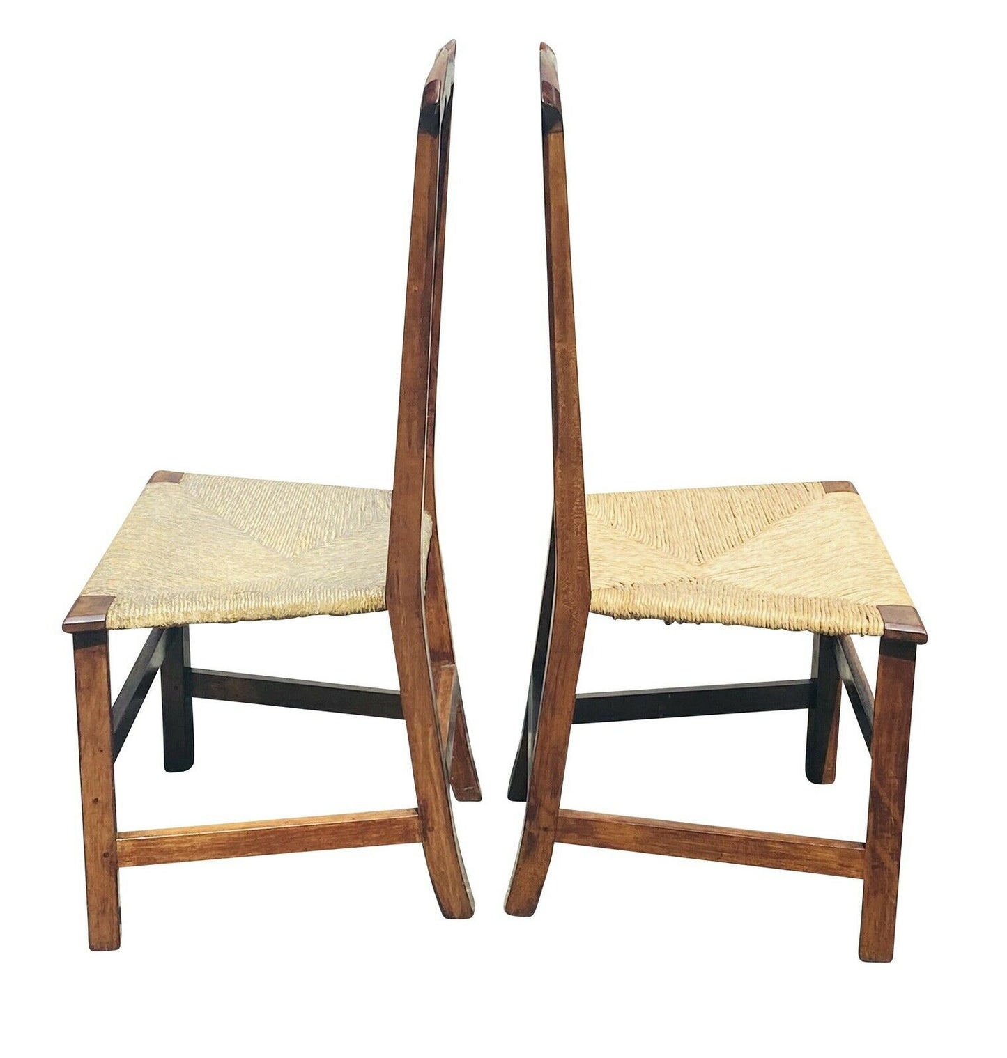 18th C Antique Pair Of Chippendale Side Chairs With Rush Seat & Heart Carving
