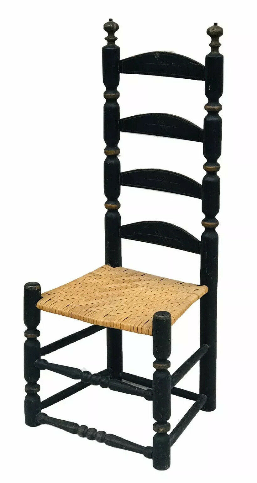18TH C ANTIQUE WILLIAM & MARY NEW ENGLAND LADDER BACK CHAIR