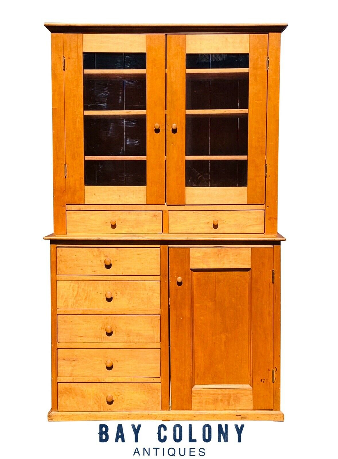 19TH C COUNTRY PRIMITIVE ANTIQUE SHAKER MAPLE CABINET / STEP BACK CUPBOARD HUTCH