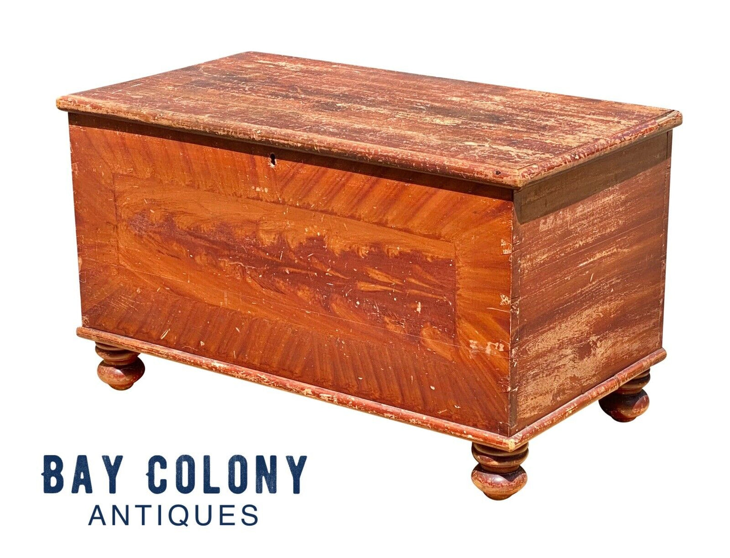 19th C Antique Vermont Grain Painted Blanket Chest / Blanket Box