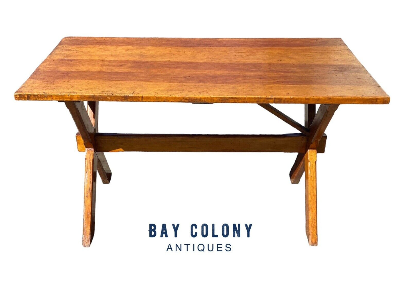 Vintage Farmhouse Style Pine Sawbuck Table / Primitive Dining Table