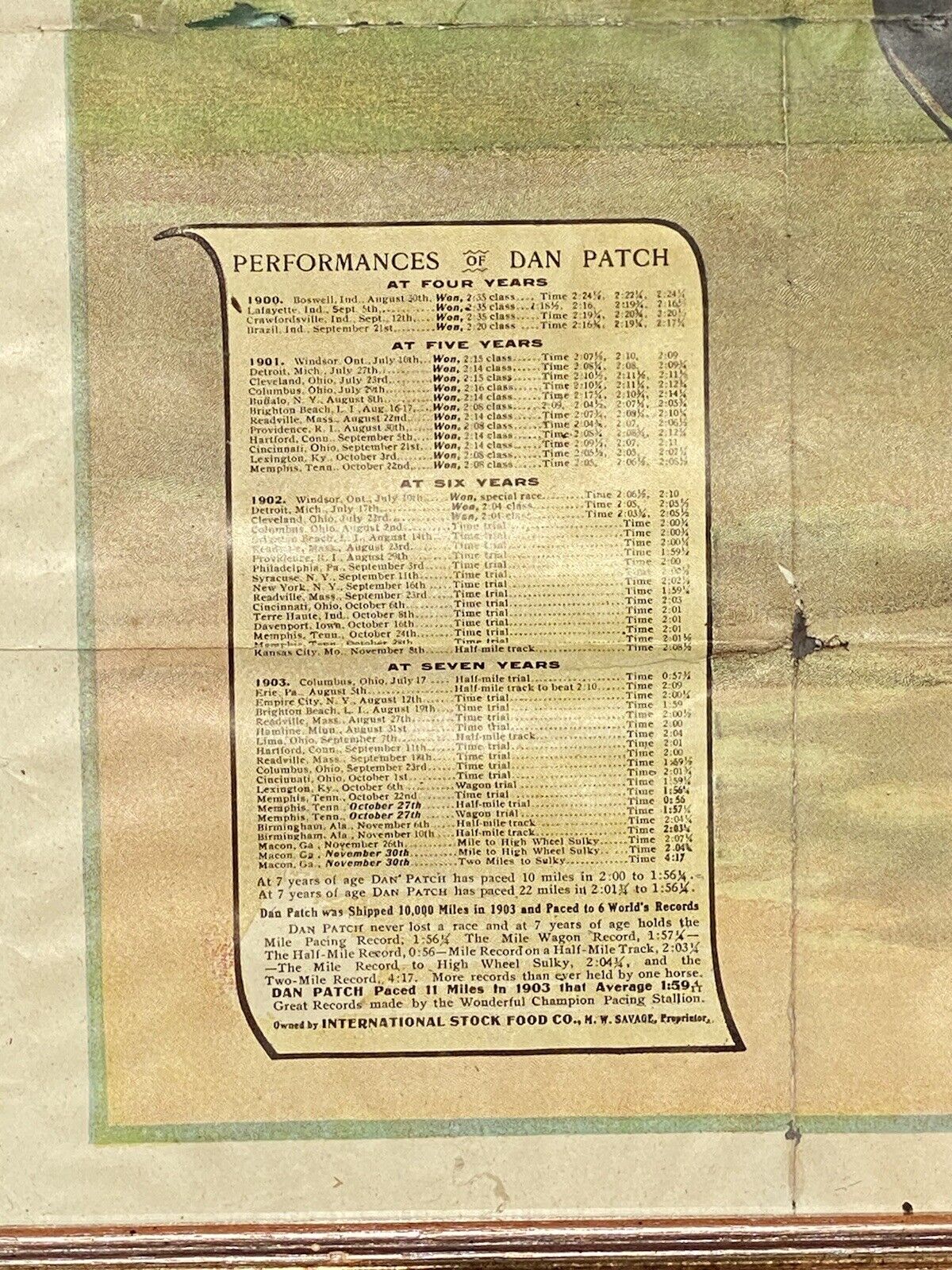 20th C Antique Dan Patch International Stock Food Company Framed Advertisement