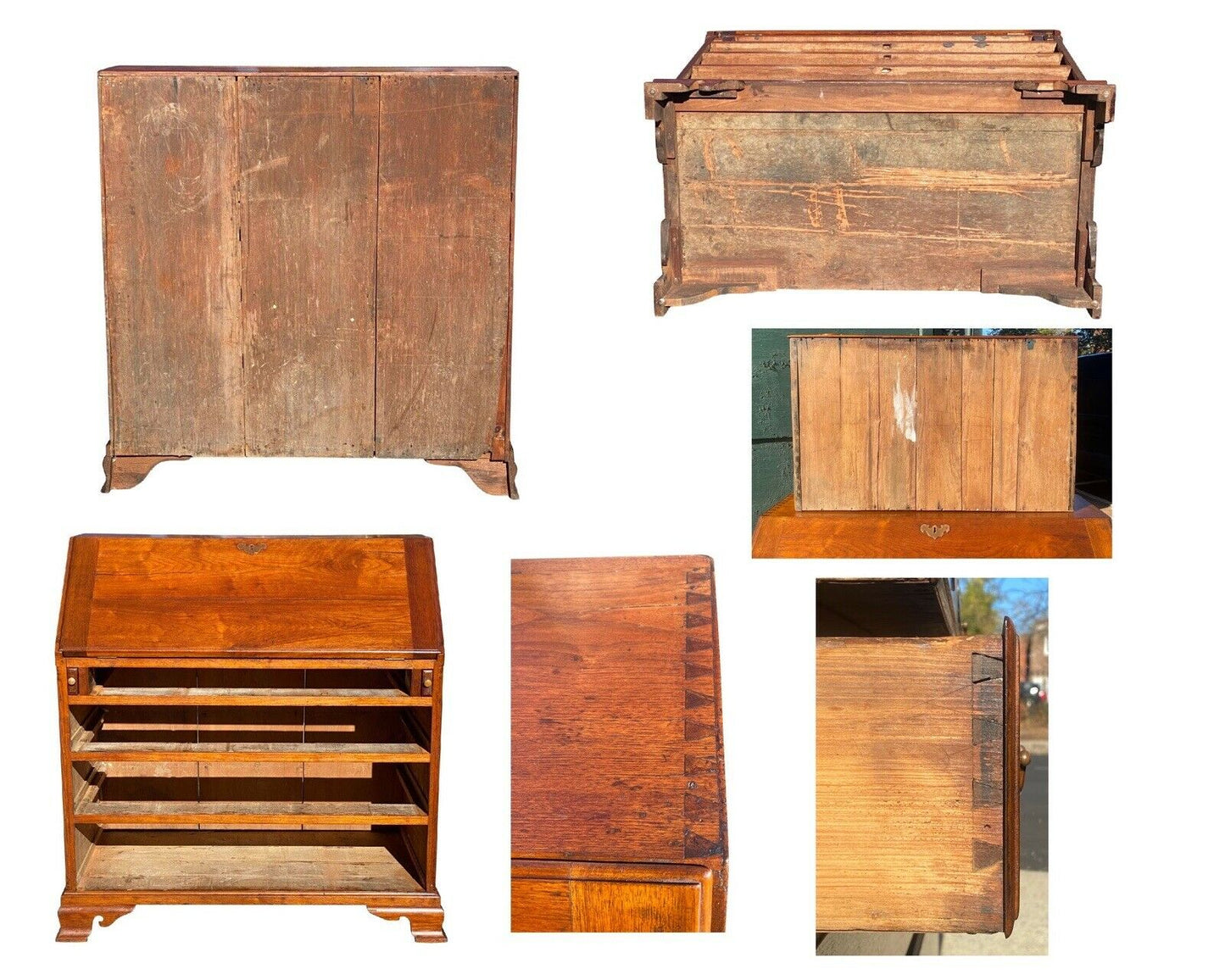 18TH C ANTIQUE CHIPPENDALE PENNSYLVANIA WALNUT SLANT LID DESK W/ HIDDEN DRAWER