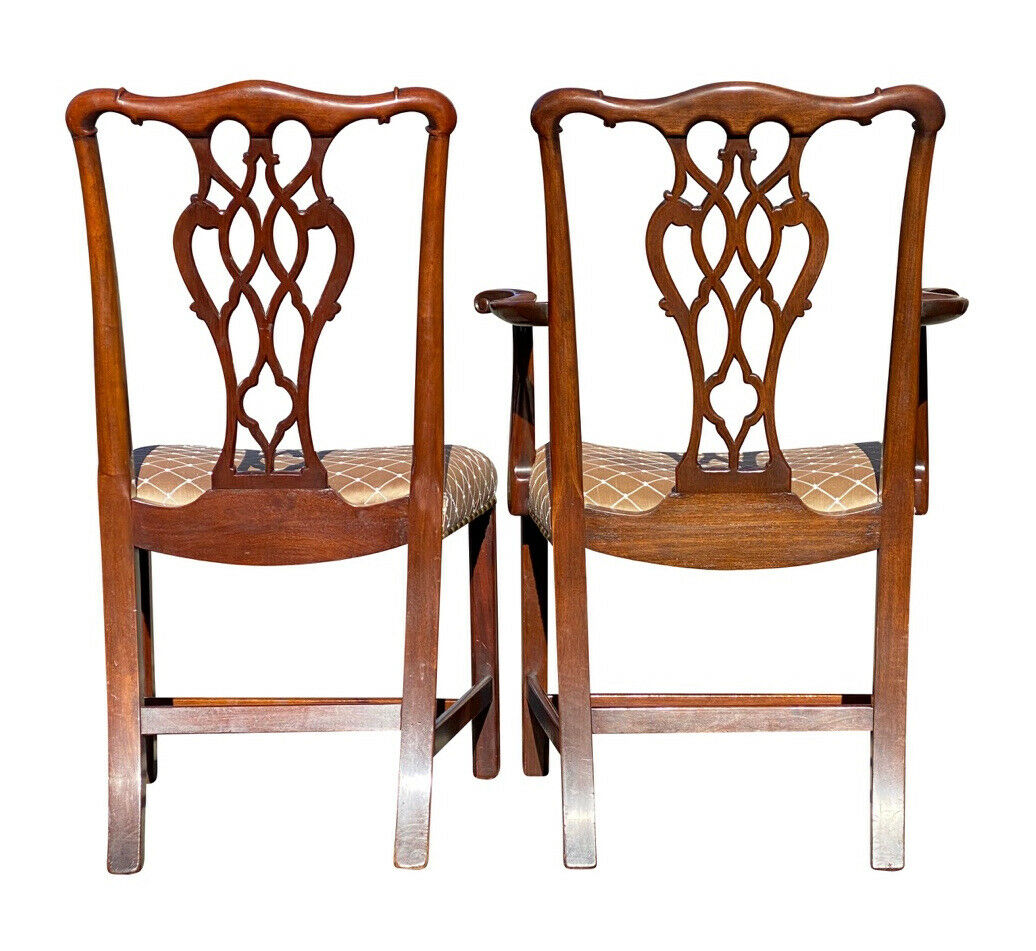 20TH C CHIPPENDALE ANTIQUE STYLE SET OF 8 CUSTOM MAHOGANY DINING CHAIRS