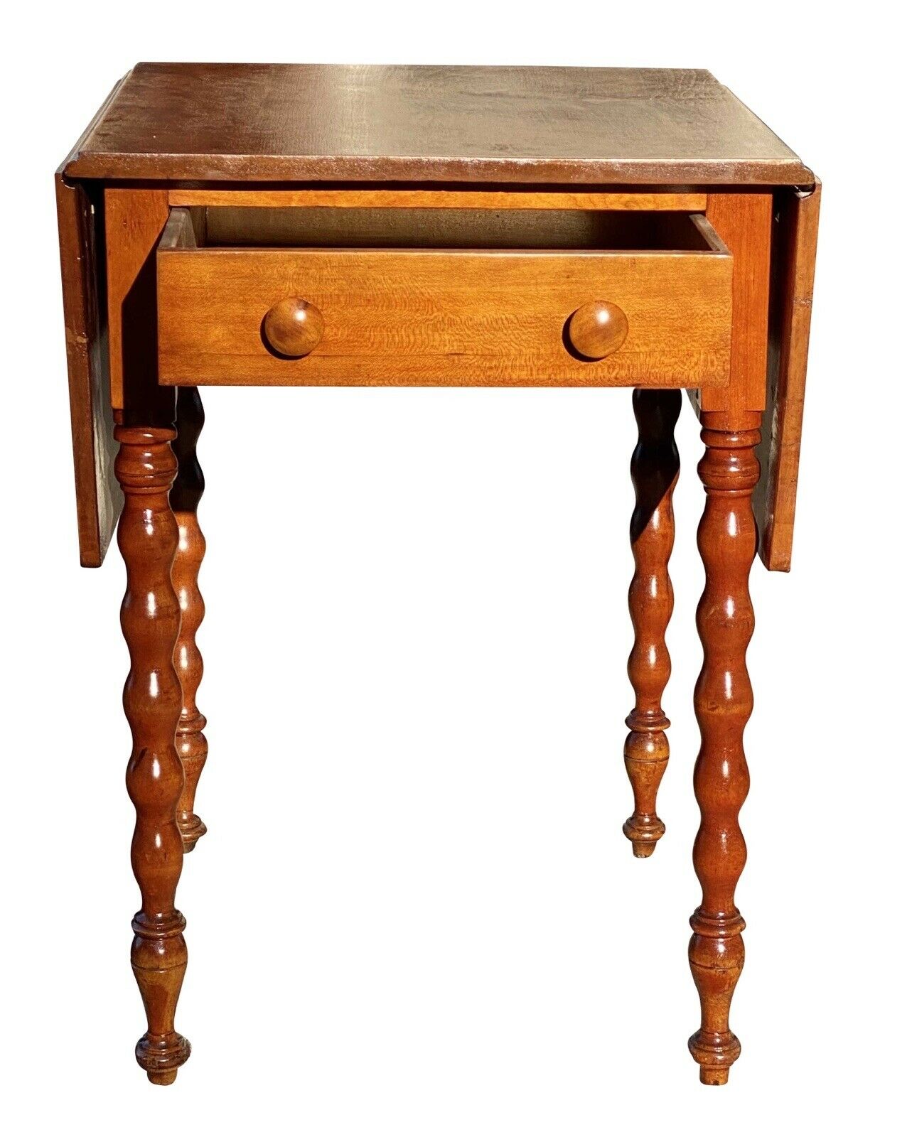 19th C Antique Sheraton Cherry Drop Leaf Work Table / Night Stand