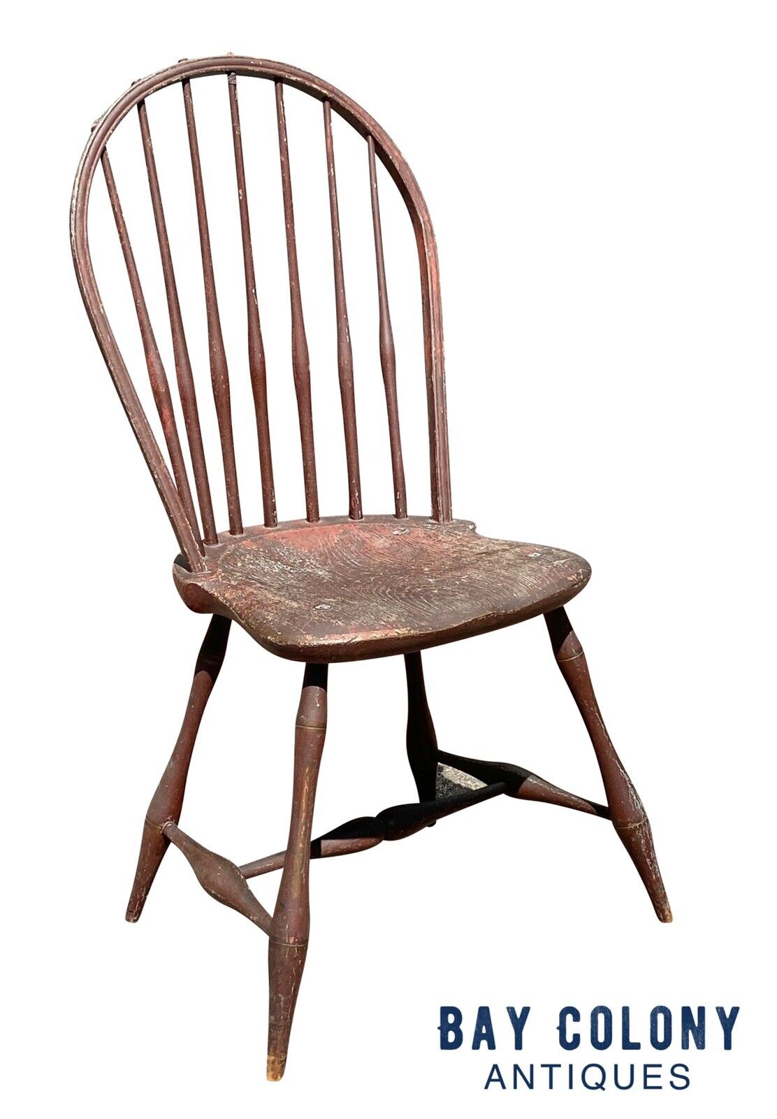 18th C Antique New England Farmhouse Windsor Hoop Back Chair - Oxblood Red Paint